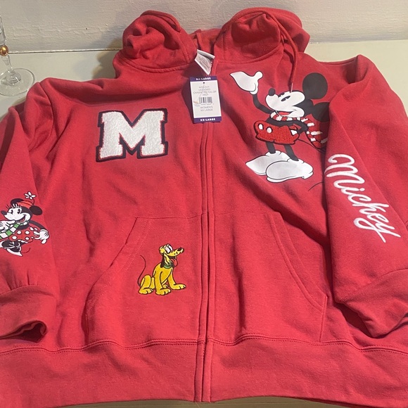 Disney Sweaters - Disney Red Mickey & Friends Full-Zip Hoodie with Pluto and Minnie Appliques